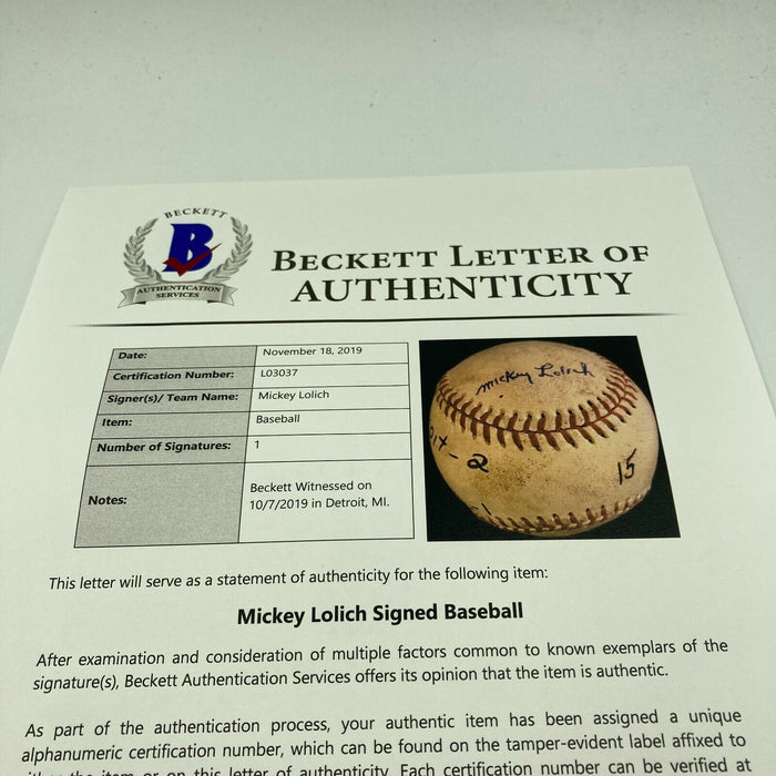 Mickey Lolich Signed Career Win No. 178 Final Out Game Used Baseball Beckett COA