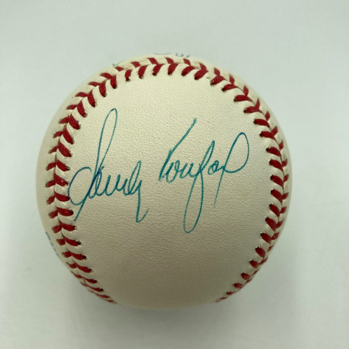 Sandy Koufax Nolan Ryan & Bob Feller Signed American League Baseball JSA COA