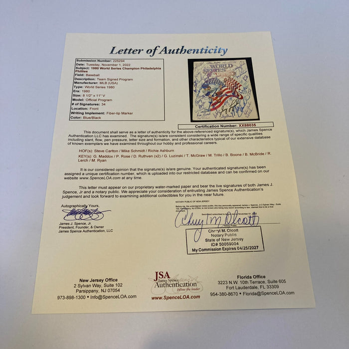 1980 Philadelphia Phillies Team Signed World Series Program 34 Sigs JSA COA