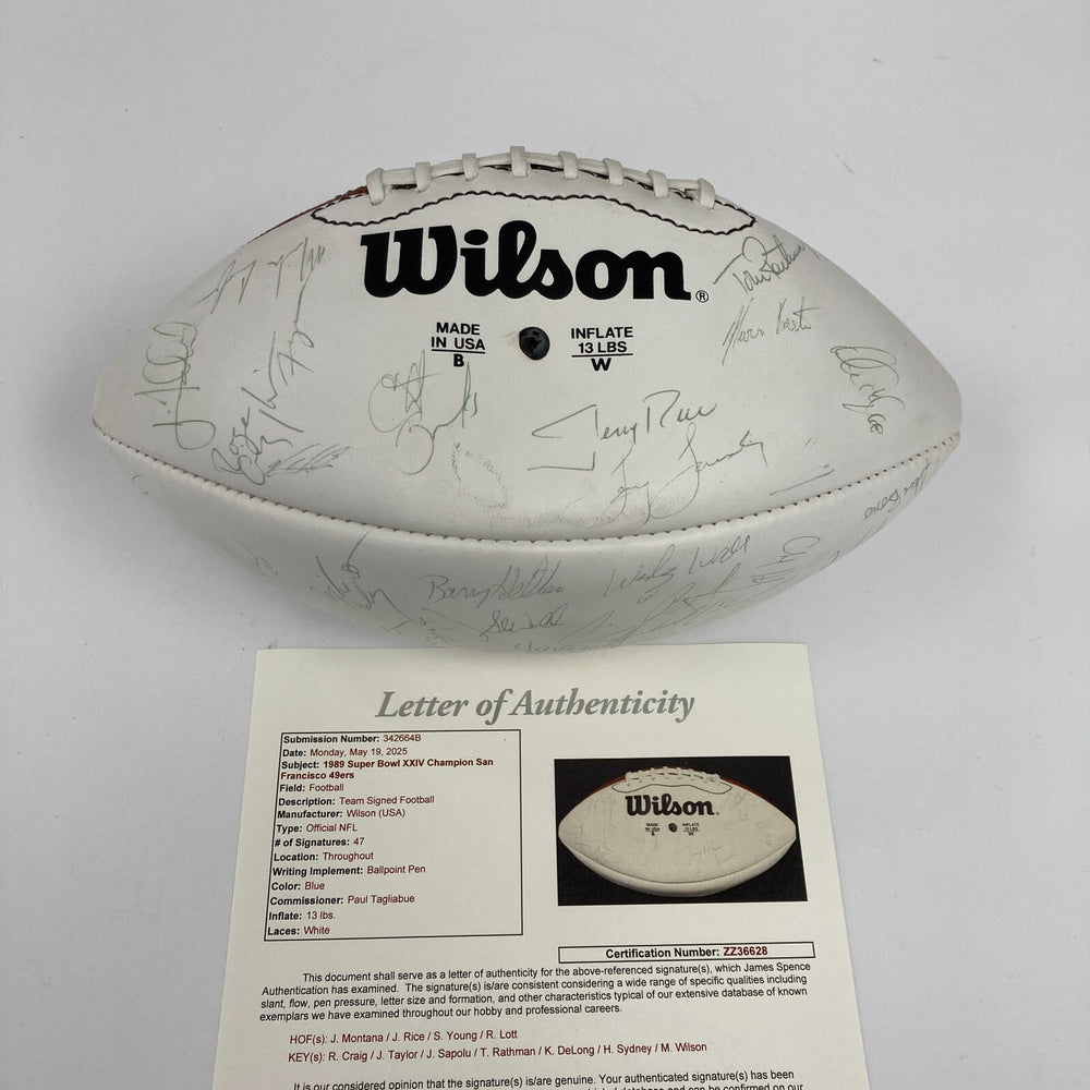 1989 San Francisco 49ers Super Bowl Champs Team Signed Football JSA COA