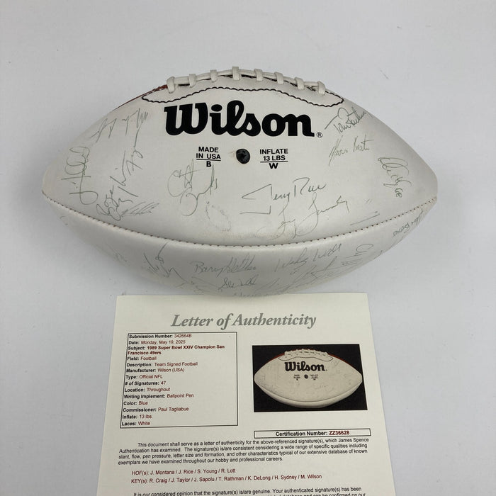 1989 San Francisco 49ers Super Bowl Champs Team Signed Football JSA COA