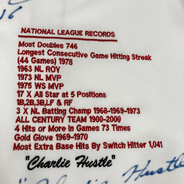 Pete Rose "Hit King #4256 Charlie Hustle" Signed Cincinnati Reds Jersey JSA COA
