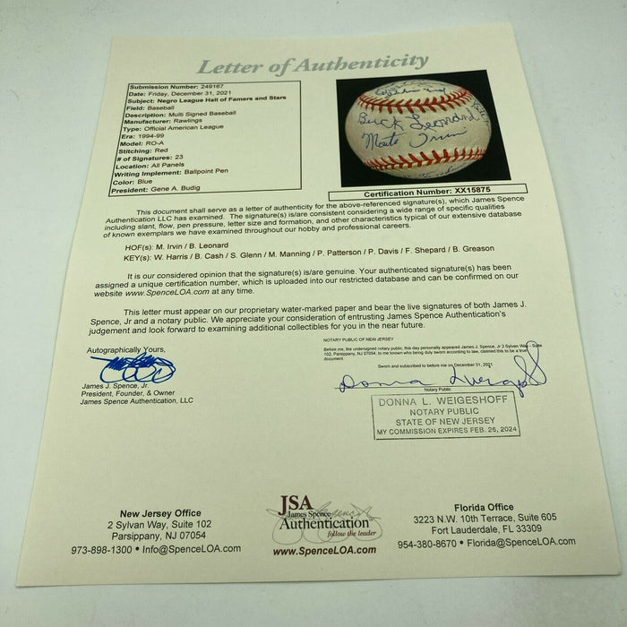 Negro League Legends Signed Baseball 23 Sigs Monte Irvin Buck Leonard JSA COA