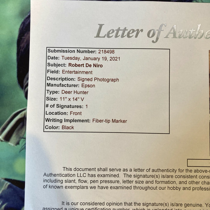 Robert De Niro Signed Autographed 11x14 Deerhunter Movie Photo With JSA COA