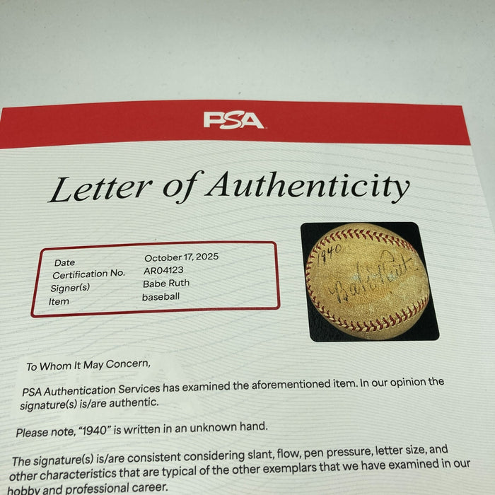 Babe Ruth Single Signed Official American League Baseball PSA DNA COA