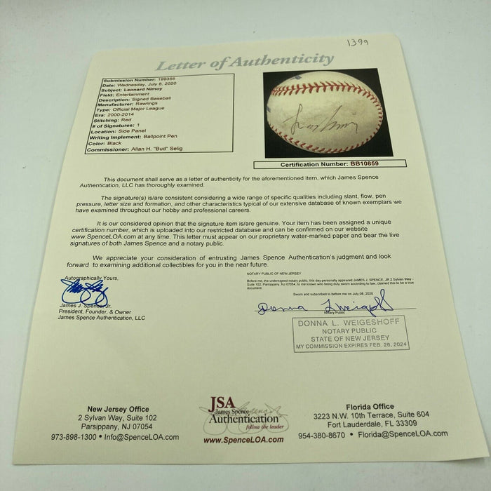 Leonard Nimoy Single Signed Major League Baseball Spock Star Trek JSA COA RARE