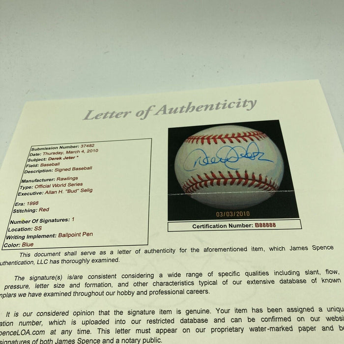 Derek Jeter Signed Official 1998 World Series Baseball With JSA COA