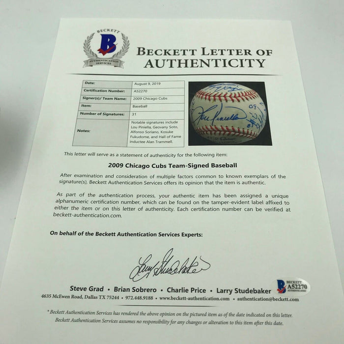 Nice 2009 Chicago Cubs Team Signed Major League Baseball 31 Sigs Beckett COA