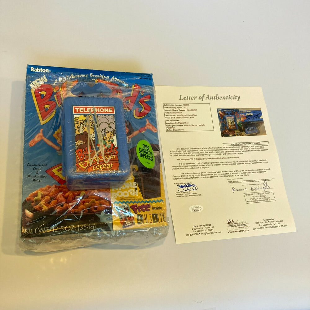 Keanu Reeves Alex Winter Bill & Ted's Excellent Adventure Signed Cereal Box JSA
