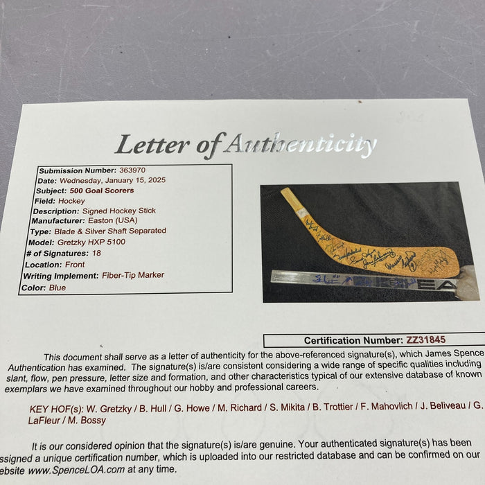 NHL 500 Goal Scorers Signed Wayne Gretzky Game Model Hockey Stick 18 Sigs JSA