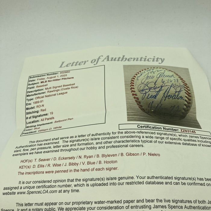 Nolan Ryan Tom Seaver Bob Gibson No Hitter Multi Signed Baseball JSA COA