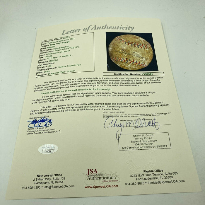 Ross "Pep" Youngs Single Signed Baseball The Only One In Existence! JSA COA
