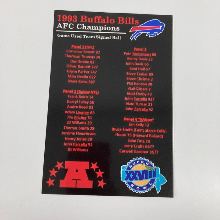 1993 Buffalo Bill AFC Champs Team Signed Wilson NFL Game Football JSA COA