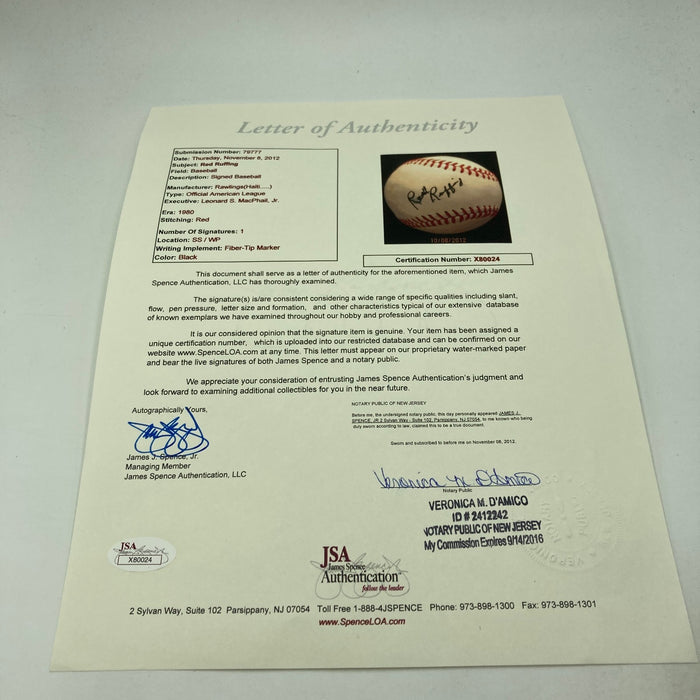 Red Ruffing Single Signed American League Baseball RARE JSA COA