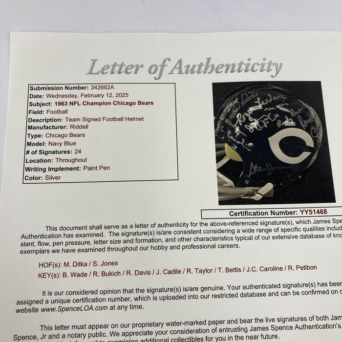 1963 Chicago Bears Super Bowl Champs Team Signed Full Size Helmet With JSA COA