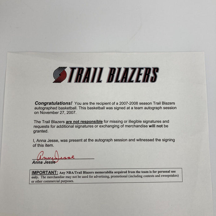 2007-08 Portland Trail Blazers Team Signed Spalding Basketball With Team COA