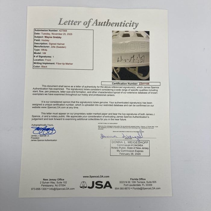 Wayne Gretzky Signed NHL Jofa Hockey Helmet JSA COA