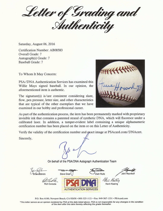 Incredible Willie Howard Mays Jr. Full Name Signed Autographed Baseball PSA DNA