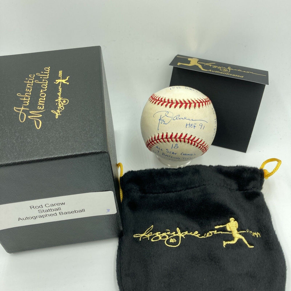 Rod Carew Signed Heavily Inscribed Career STAT Baseball Reggie Jackson COA