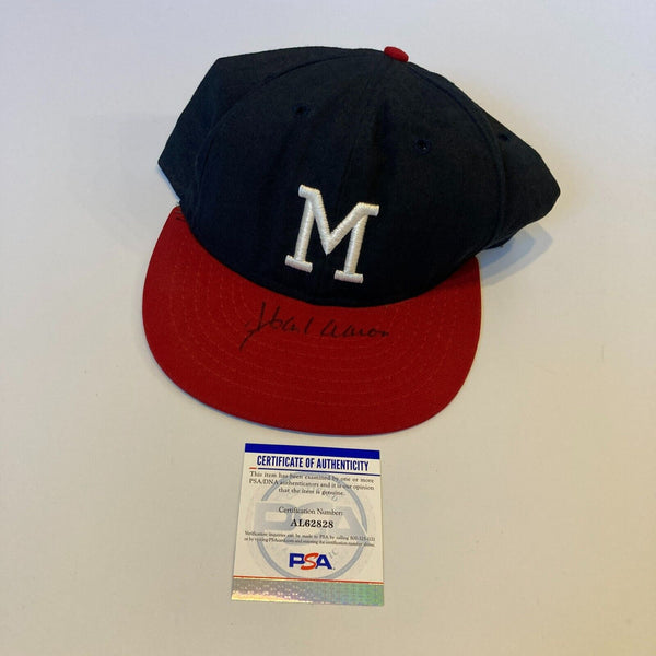 Hank Aaron Signed Vintage Milwaukee Braves Hat PSA DNA COA