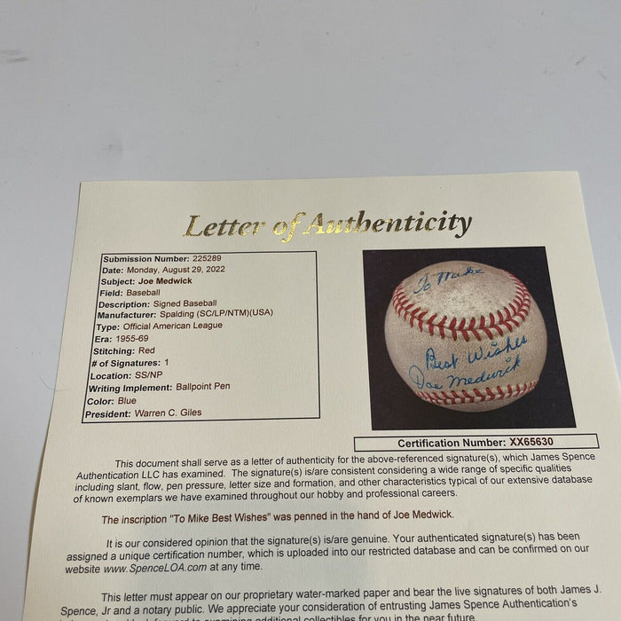 Beautiful Joe Medwick Single Signed Official National League Baseball PSA & JSA