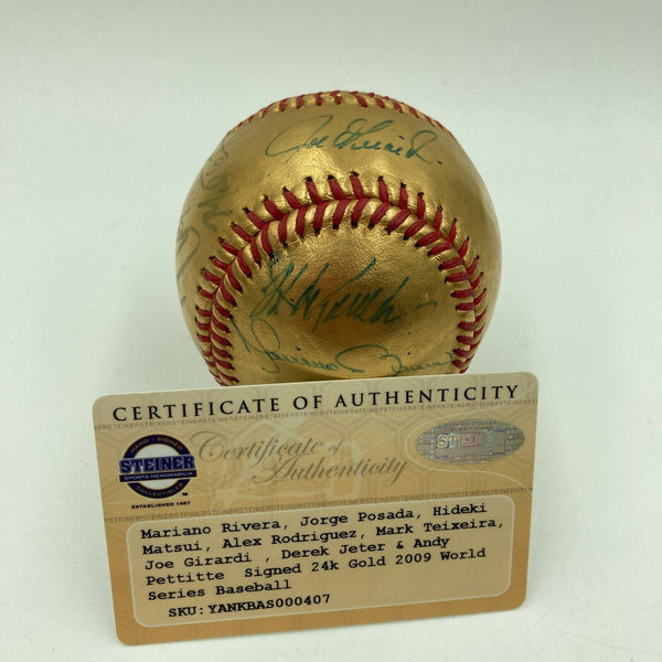 2009 New York Yankees Team Signed 24K Gold W.S. Baseball Derek Jeter Steiner COA