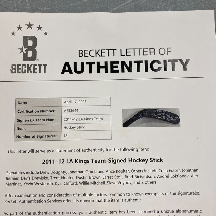 2011-12 Los Angeles Kings Stanley Cup Champs Team-Signed Hockey Stick Beckett
