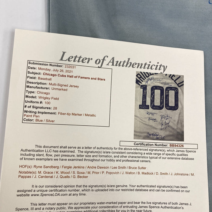 Chicago Cubs HOF Legends Multi Signed Wrigley Field Jersey 28 Sigs JSA COA