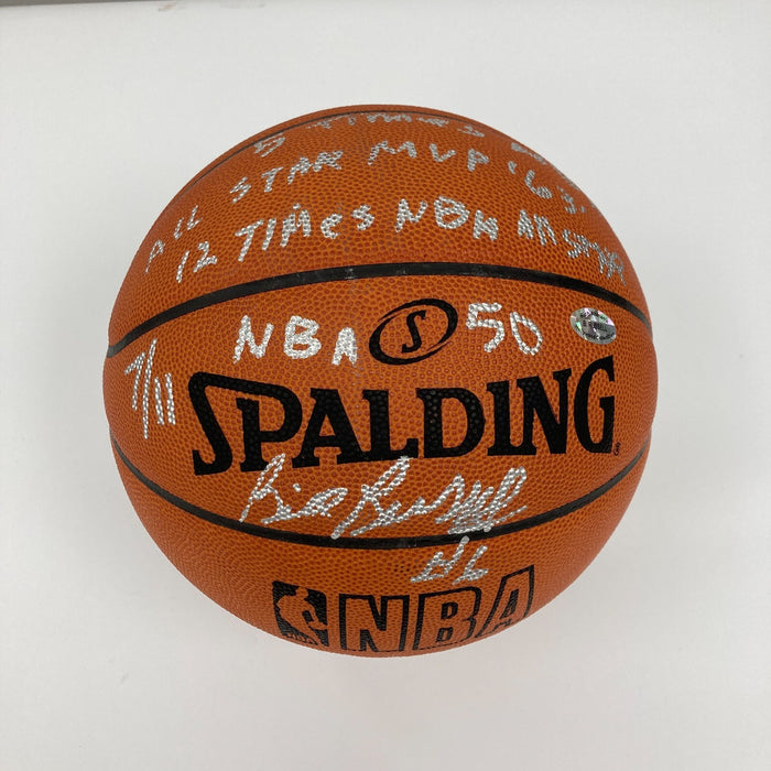 Bill Russell Full Name Signed Heavily Inscribed STAT Basketball JSA COA