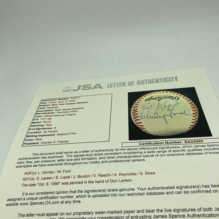 Lefty Gomez Whitey Ford Ed Lopat Vic Raschi Allie Reynolds Signed Baseball JSA