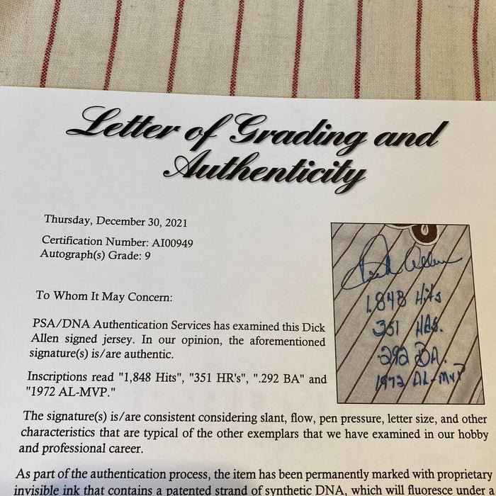 The Finest Dick Richie Allen Signed Phillies STAT Jersey PSA DNA MINT 9