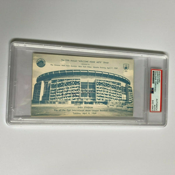 Duffy Dyer Signed 1969 New York Mets Shea Stadium Postcard PSA DNA RARE
