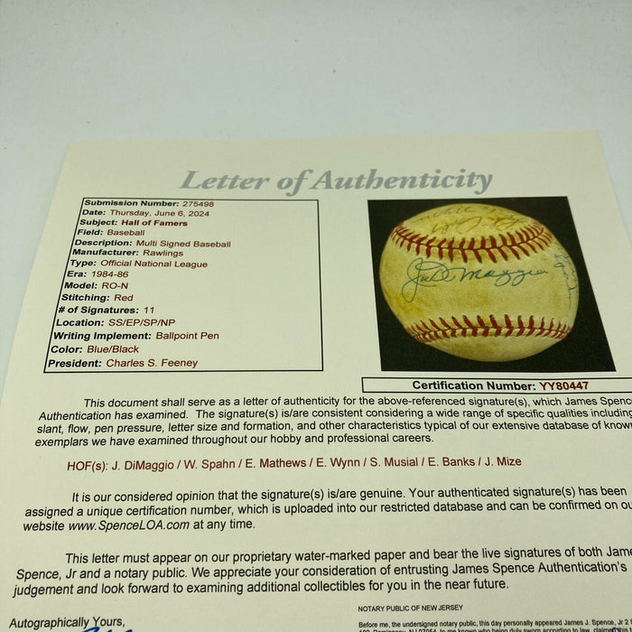 Joe Dimaggio Stan Musial Ernie Banks HOF Legends Signed Baseball JSA COA