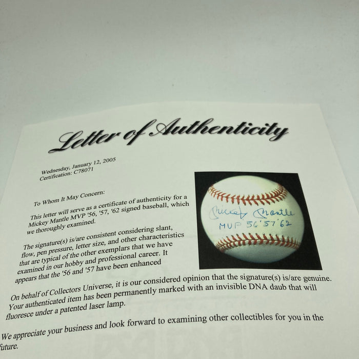 Mickey Mantle Roger Maris Joe Dimaggio Yankees Multi Signed Baseball PSA DNA COA