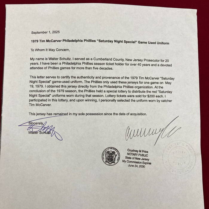 Tim McCarver 1979 Saturday Night Special Phillies Game Used Jersey MEARS A10