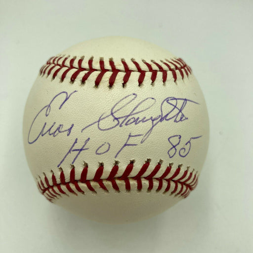 Enos Slaughter HOF 85 Signed Autographed Official Major League Baseball JSA COA