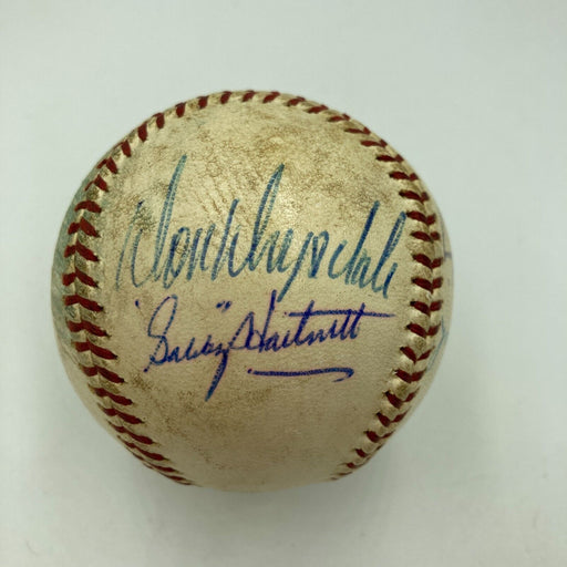 Gabby Hartnett Edd Roush Don Drysdale Signed Game Used Baseball From Bat Boy JSA