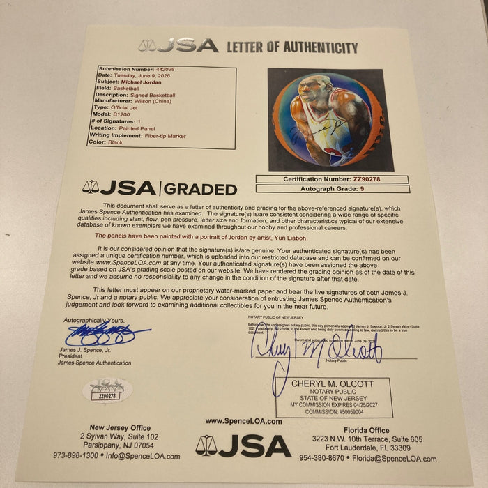 Michael Jordan Signed Hand Painted Art Basketball JSA 9 MINT & UDA Upper Deck