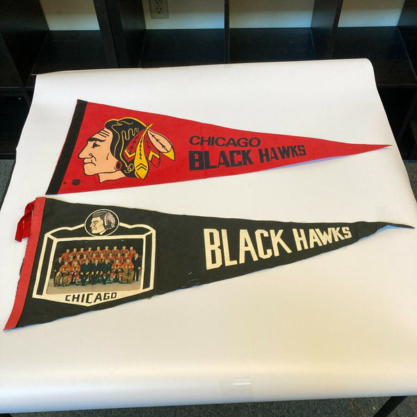 Lot Of (2) 1960's Chicago Blackhawks Vintage Pennants NHL