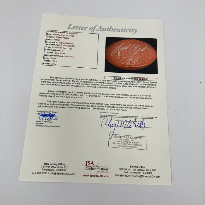 Walter Payton #34 Signed Spalding Football JSA COA