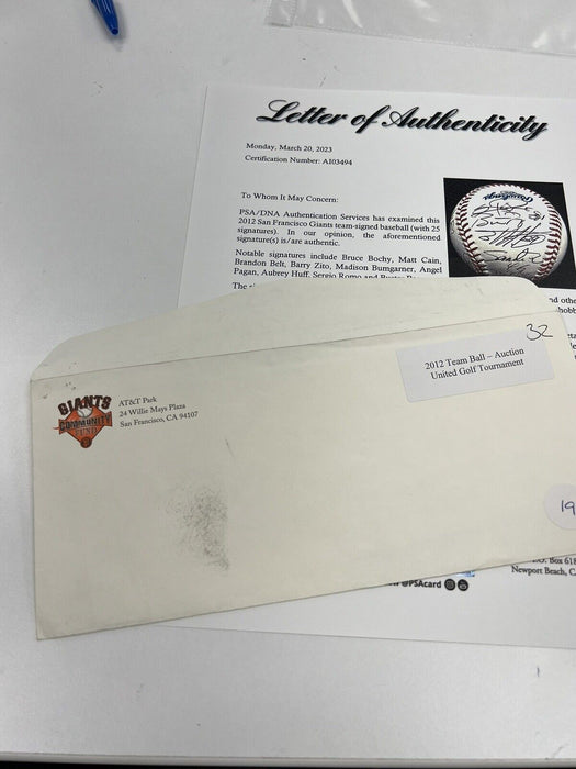 2012 San Francisco Giants World Series Champs Team Signed Baseball PSA DNA COA