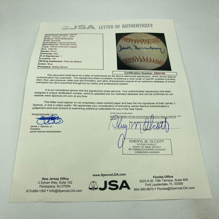 Hank Greenberg Single Signed Official American League Baseball JSA COA