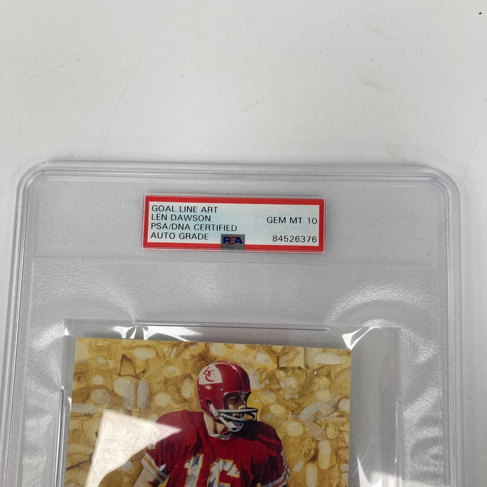 Len Dawson HOF Chiefs Signed Goal Line Art PSA DNA 10 GEM MINT Auto