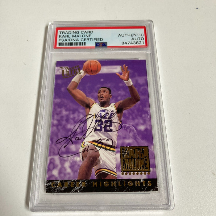 1993-94 Fleer Karl Malone Signed Promo Card With Fleer Stamp PSA DNA RARE