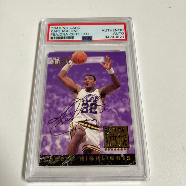 1993-94 Fleer Karl Malone Signed Promo Card With Fleer Stamp PSA DNA RARE