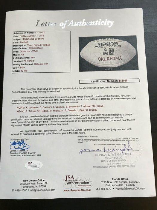 1985 Oklahoma Sooners Troy Aikman Pre Rookie Team Signed Football 80 Sigs! JSA