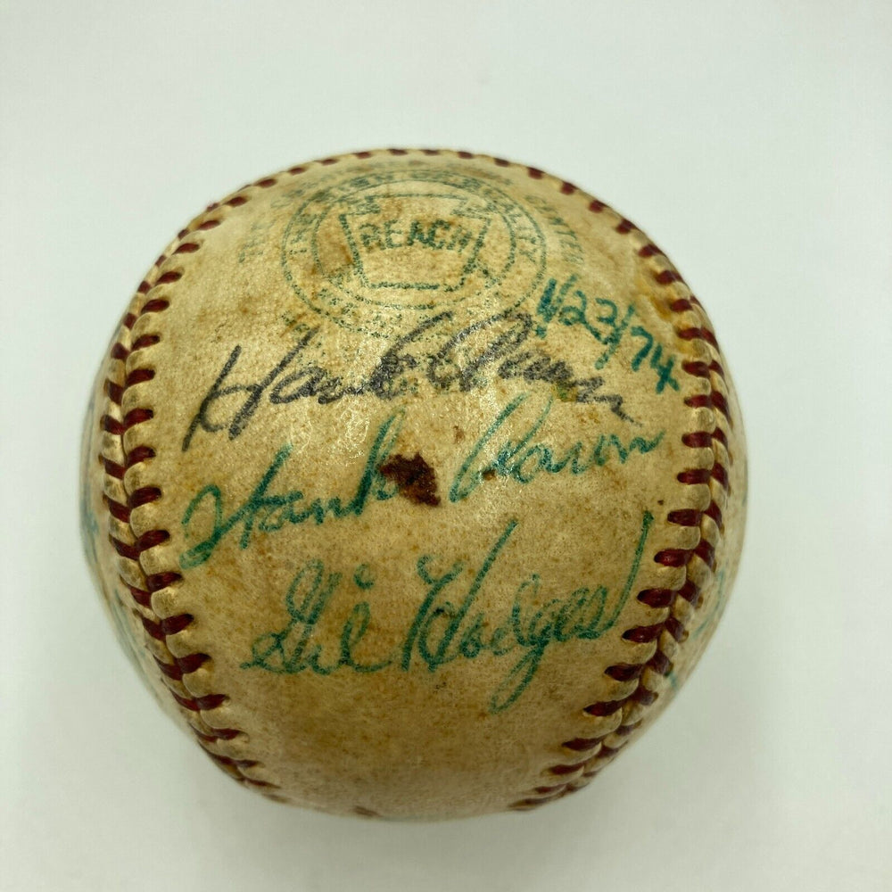 1959 Willie Mays Hank Aaron Gil Hodges Hall Of Fame Multi Signed Baseball JSA