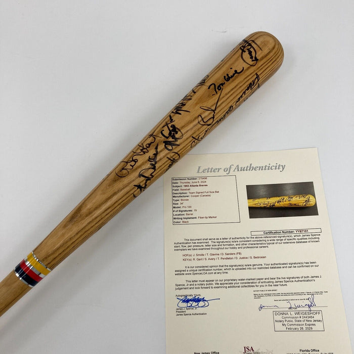 1993 Atlanta Braves Team Signed Bat John Smoltz Tom Glavine Deion Sanders JSA