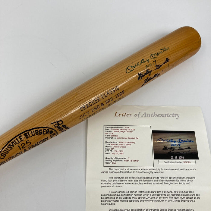 Mickey Mantle Willie Mays & Duke Snider Signed Baseball Bat JSA COA