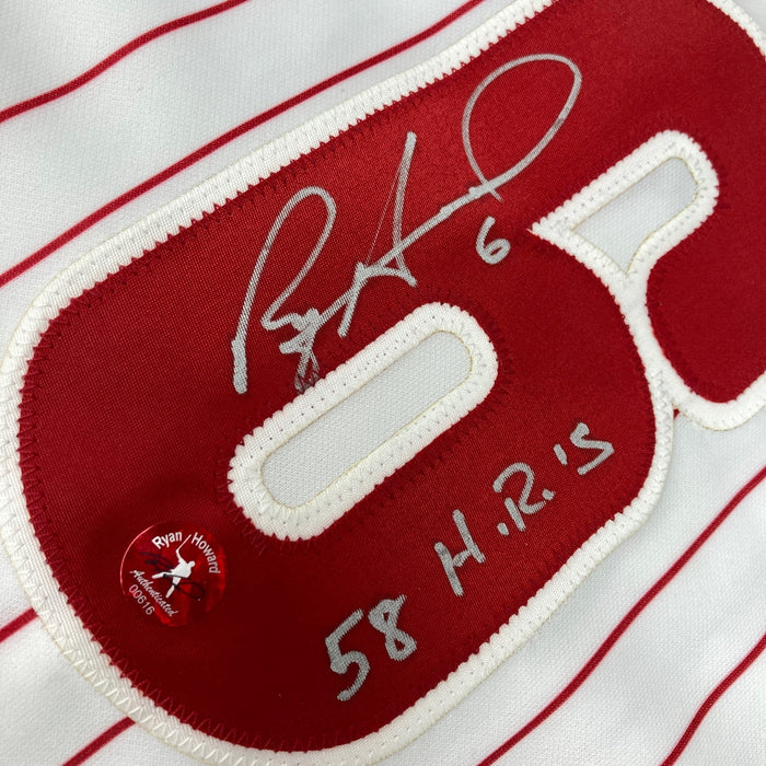 Ryan Howard Signed & Inscribed "58 HR's" Philadelphia Phillies Jersey With COA
